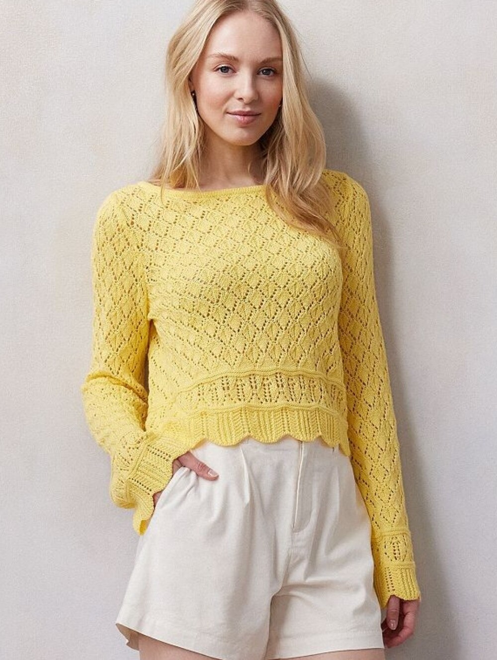 LC Lauren Conrad Yellow Open-Knit Scoop Neck Sweater